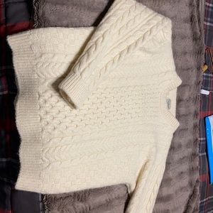 LL BEAN Irish Fisherman’s Crewneck Heritage Sweater Cream Mens Medium